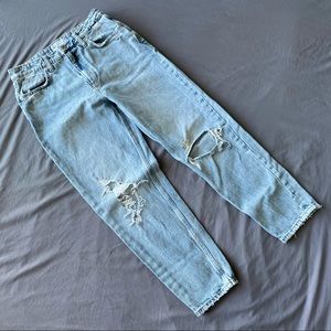 Zara Distressed Relaxed Fit Light Wash Denim Pants